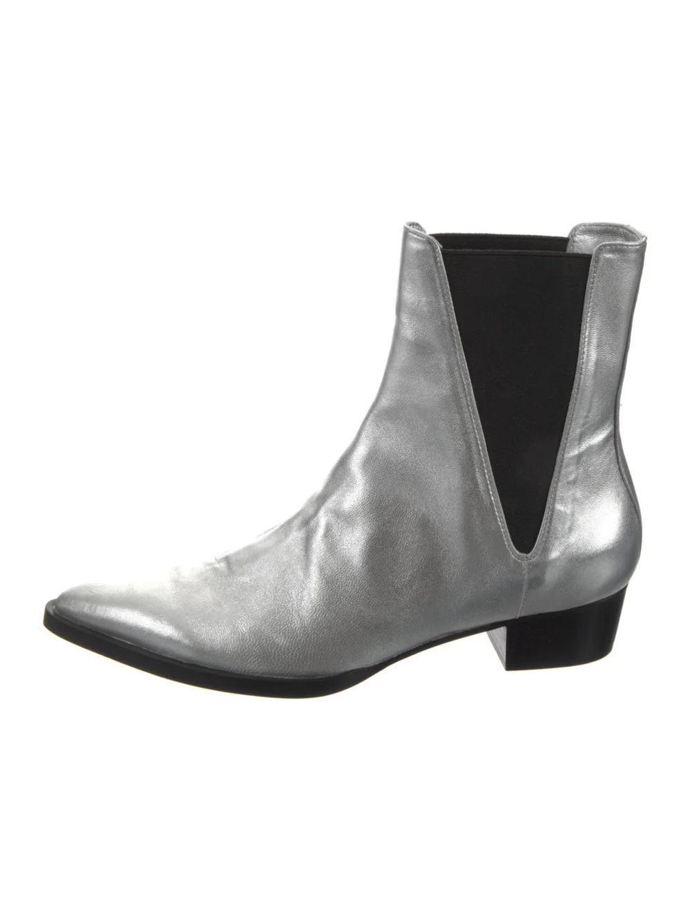 Frame Metallic Silver Pointed Toe Chelsea Booties